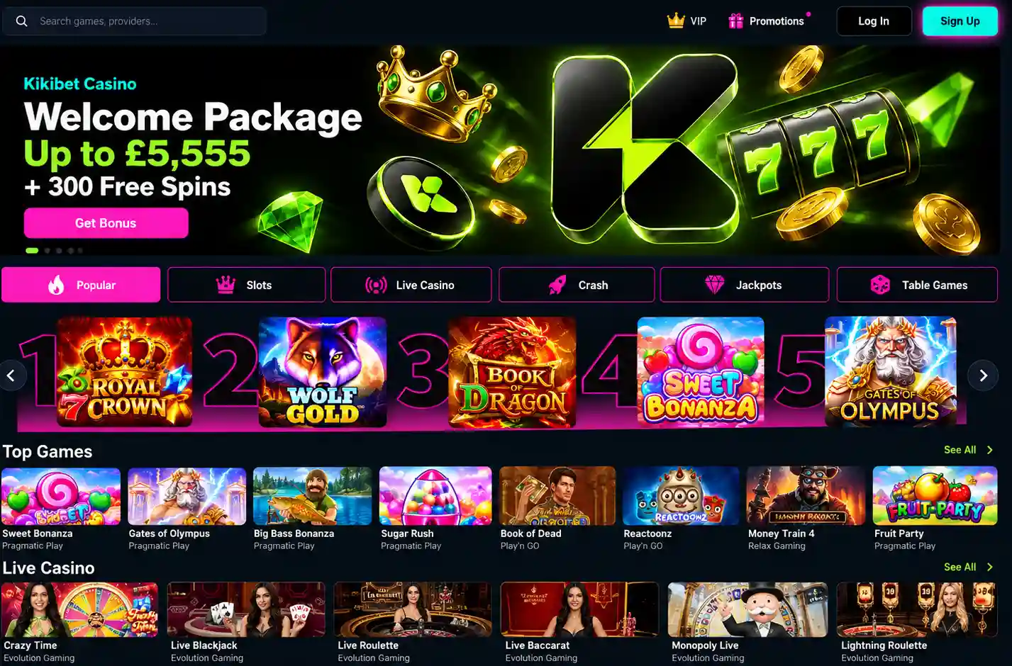 Kikibet homepage interface