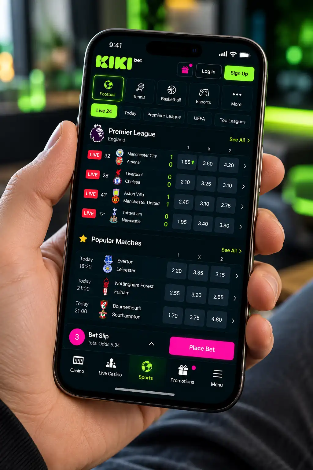 Kikibet mobile platform on smartphone
