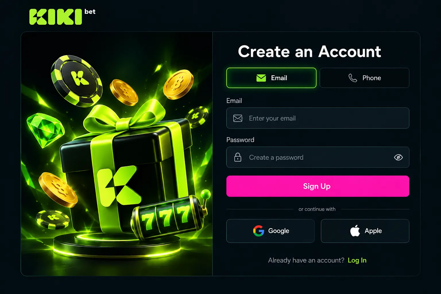 Kikibet registration and sign up page